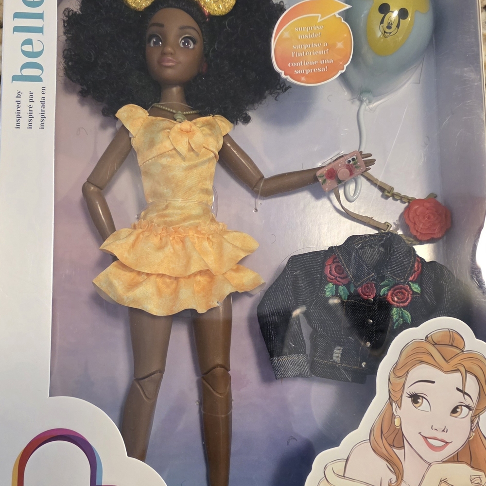 Disney Brown-Skinned Doll with Yellow Ruffled Dress and Floral Jacket